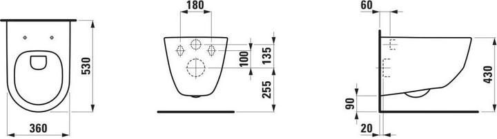 Image du produit Laufen PRO WC suspendu, sans rebord, 360x530mm, fixation cachée, H820966