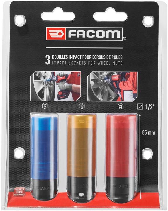 Facom 1/2" Spezial-Impact-Steckschl. Set - 3tlg. (17-19-21mm) - extra lang (19 mm, 21 mm, 17 mm)