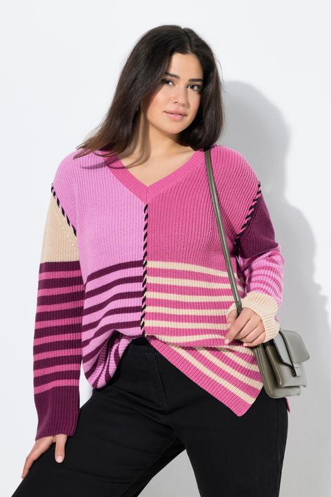 Immagine prodotto Ulla Popken Maglione in stile color blocking con scollo a V e maniche lunghe (50, 52)