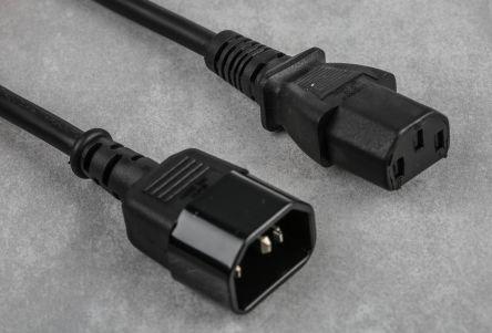 Actual product image RS PRO IEC C13 Socket to IEC C14 Plug Power Cord (0.18 m)