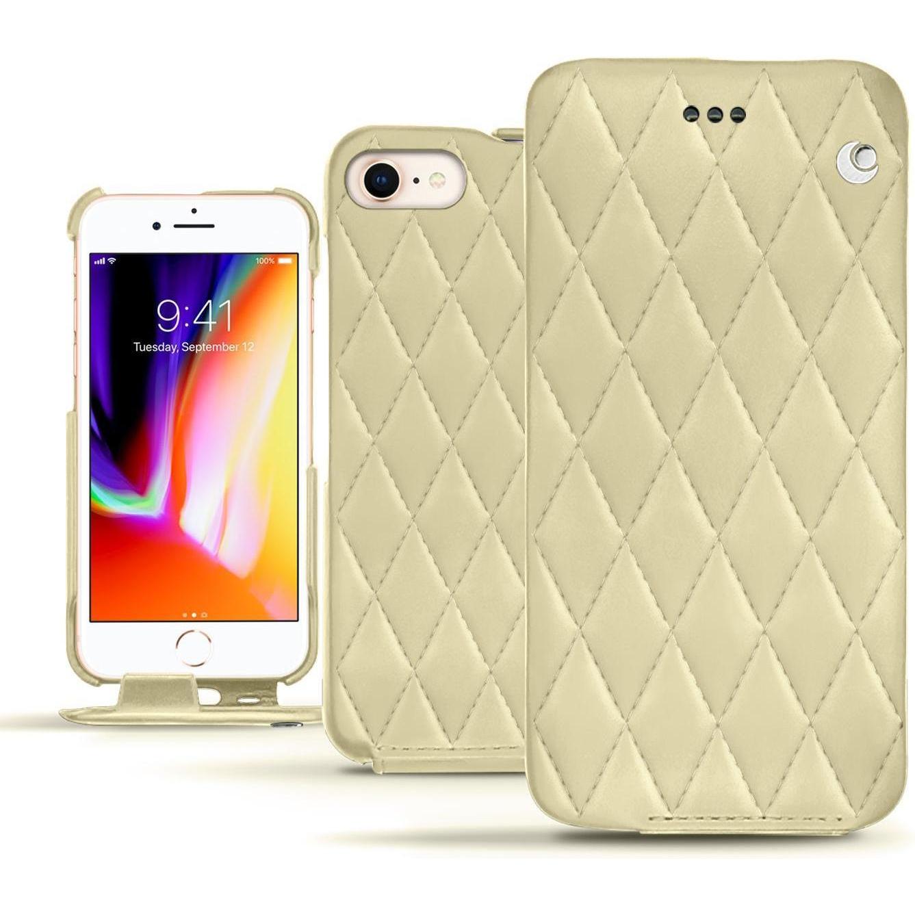 Noreve Lederschutzhülle vertikal (Apple iPhone 8), Smartphone Hülle, Beige