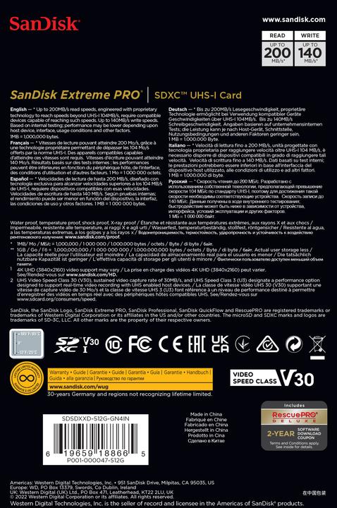 Productafbeelding SanDisk Extreme PRO UHS-I V30 (512 GB, SDXC, U3, UHS-I)