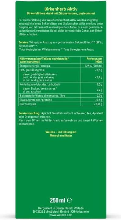 Immagine prodotto Weleda Succo attivo alle erbe di betulla Duo 2 x 250 ml (2 Pezzo/i, Melassa, 1123 g)
