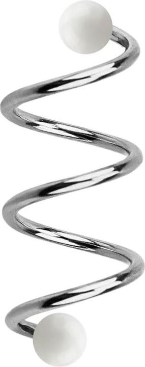 Immagine prodotto Star Piercing Micro spirale argento con due sfere bianche (senza ottone, Acciaio chirurgico 316L)