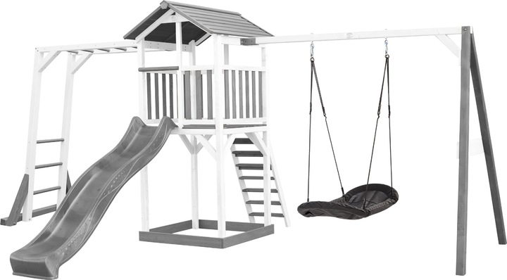 Produktbild Axi Beach Tower Spielturm mit Klettergerüst und Roxy Nestschaukel - Graue Rutsche