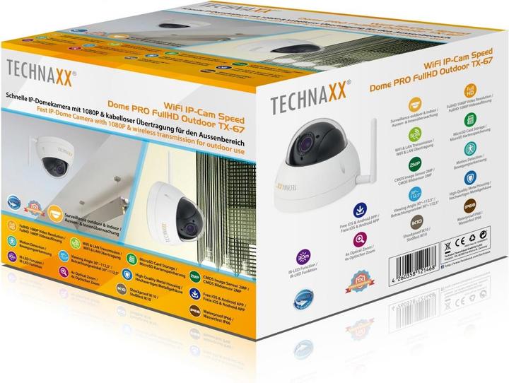 Produktbild Technaxx WiFi IP-Cam Speed Dome PRO FullHD Outdoor TX-67 (1920 x 1080 Pixels)