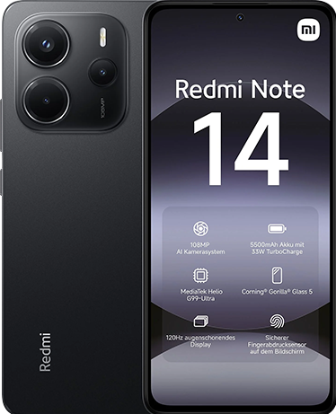 Actual product image Xiaomi Redmi Note 14 4G Dual Sim 6GB RAM 128GB - Midnight Black (128 GB, Midnight Black, 6.66", Dual SIM, 4G)