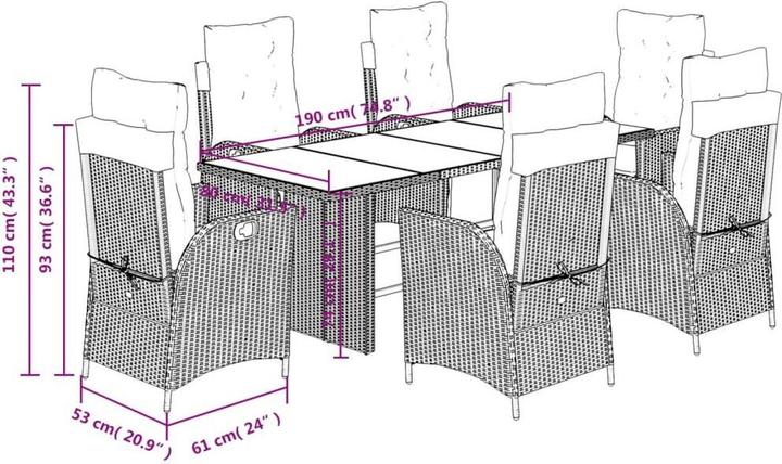 Produktbild vidaXL Garten Essgruppe (190 x 80 x 74 cm)