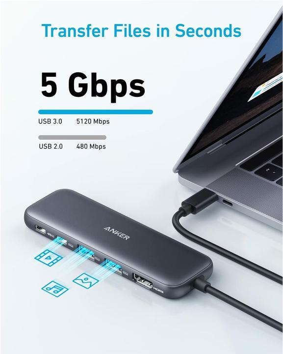 Produktbild Anker USB-C Hub (5-in-1) 1 x 4K HDMI 2 x USB-A 1 x USB-C 1 x USB-C PD 100W (USB-C, 5 Ports)