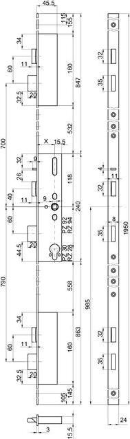 Actual product image MSL FlipLock panic multipoint lock 24544PE-SV flat face plate