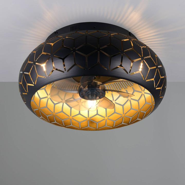 Actual product image RL live your light Ceiling light with fan Bidar R61574080, for 3 x E27 max. 10 watts, IP20, black/gold (54 dB)