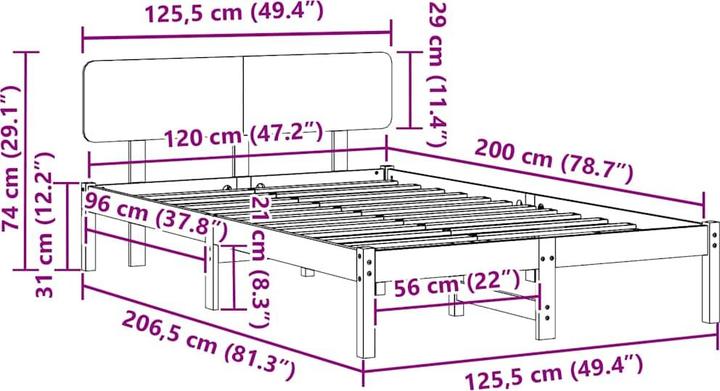 Produktbild vidaXL Holz-Bettgestell (120 x 200 cm)
