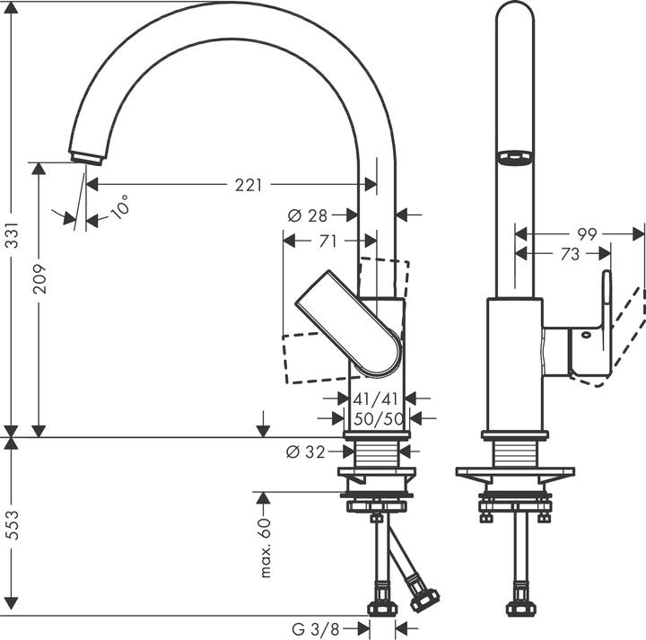 Actual product image hansgrohe Vernis Shape M35 Single Lever Kitchen Faucet 210, 1 spray type