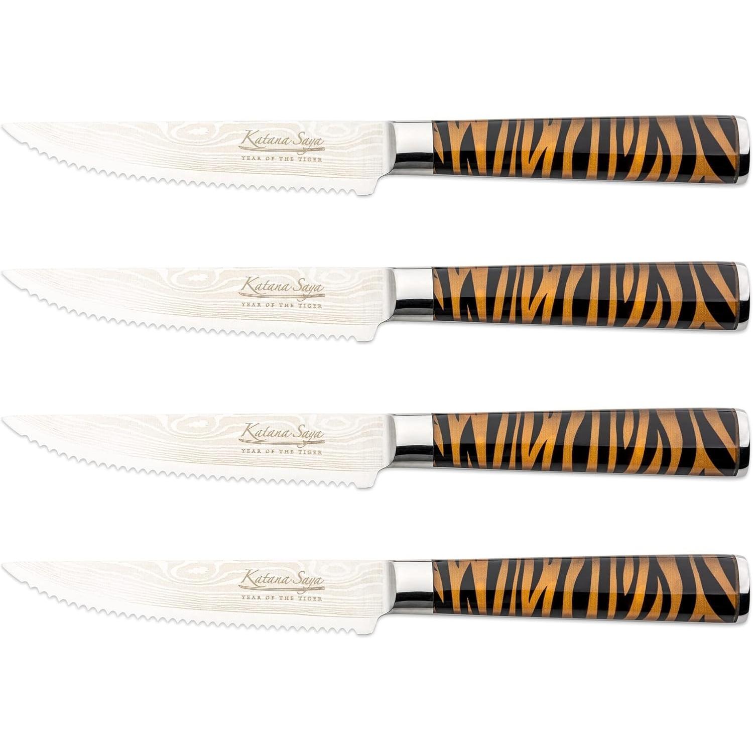 Katana Saya Set of 4 steak knives Katana Tiger KT404 with wooden case My Katana (4 Stk., Messer) (KT-40/4)
