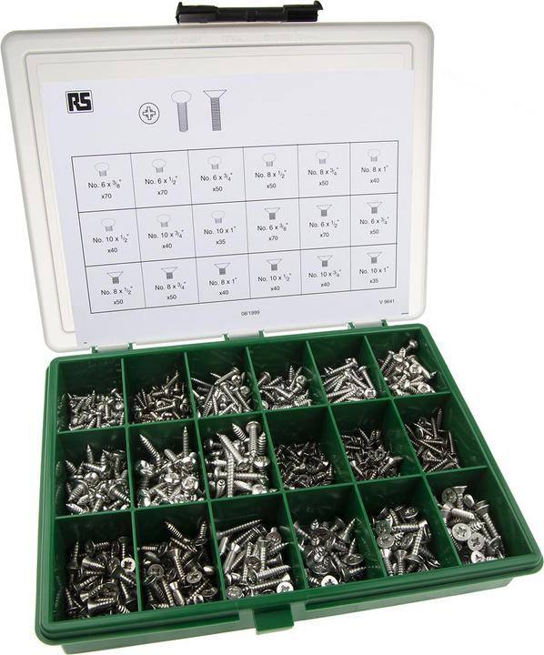 Produktbild RS PRO Blechschrauben Satz rostfrei (890 Schrauben pro Stück)