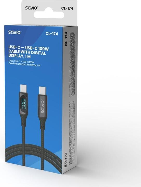Actual product image Savio Cable USB USB-C - USB-C 1 m Black (SAVKABELCL-174) (1.10 m, USB 2.0, 100 W)