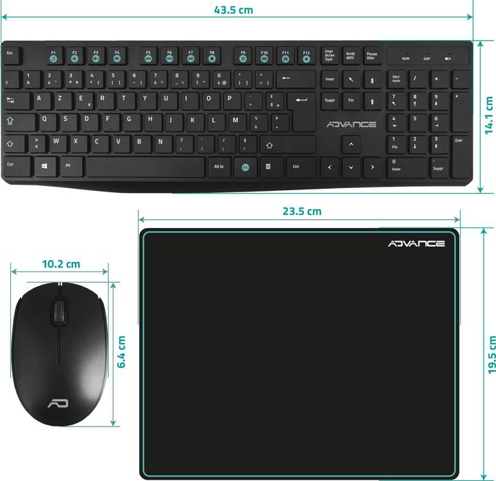 Image du produit Advance Pack 3 En 1 (Clavier/Souris/Tapis) Elite Wireless Combo (Noir) (FR, Filaire)