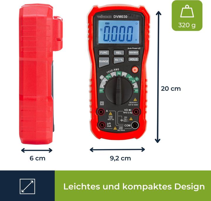 Productafbeelding Velleman Robuuste true RMS digitale multimeter met automatisch meetbereik - CAT III - 1000 V - 8 Fu (CAT III 1000V)