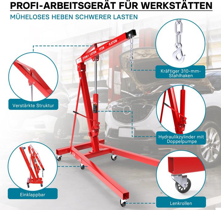 Produktbild Wiltec Motorheber Werkstattkran Hydraulisch Doppelpumpe 2000 kg Getriebeheber Hebekran