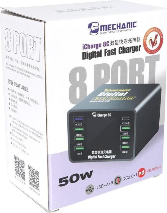 Actual product image Kaku Consumables! Mechanic MECHANIC iCharge 8C 8-Port DC Power Supply PD QC3.0 (50 W, 8 ports)