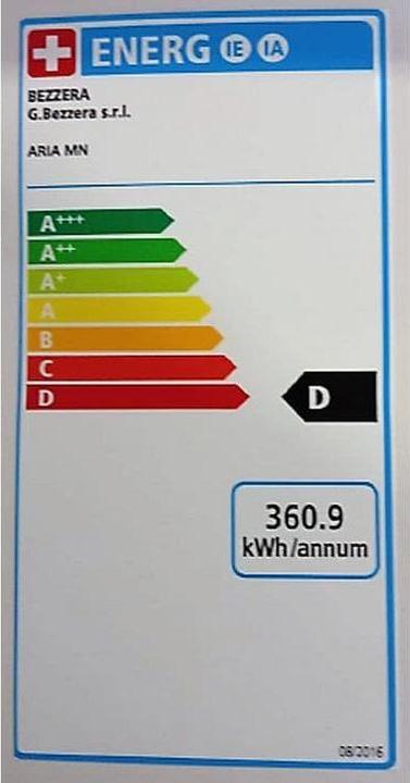 Label énergétique Bezzera Machine à café filtre Aria Top Pid Acier inoxydable/Noir