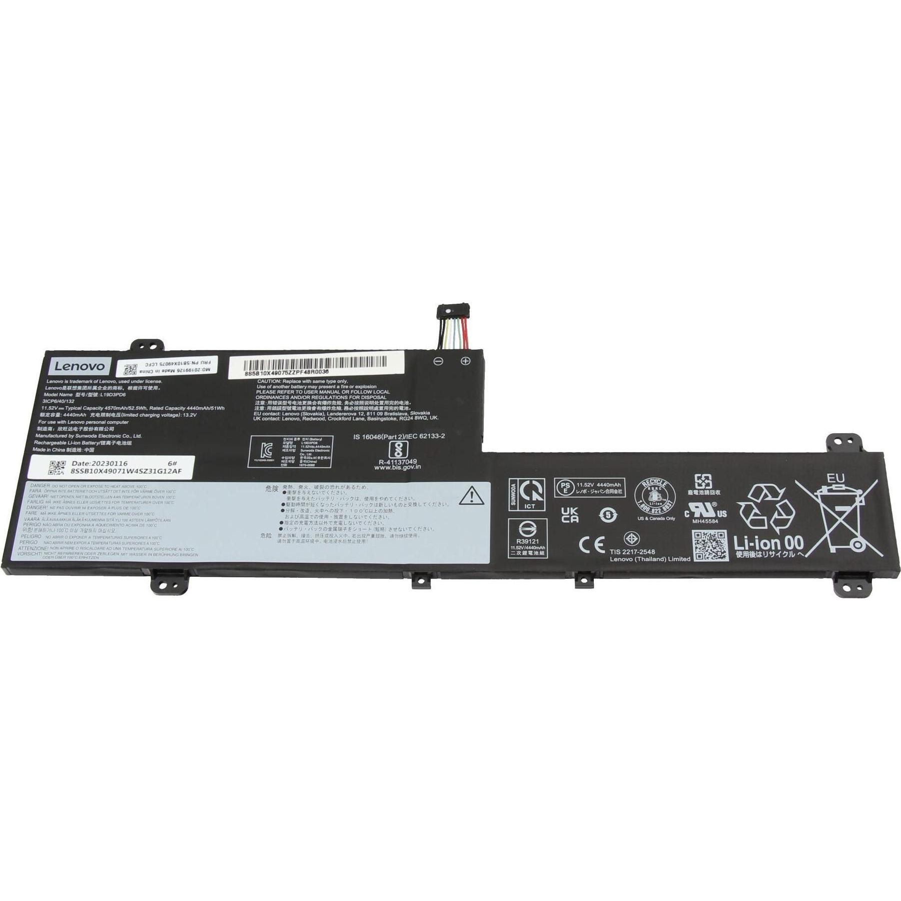 Lenovo L19M3PD6 (3 Zellen, 4590 mAh), Notebook Akku