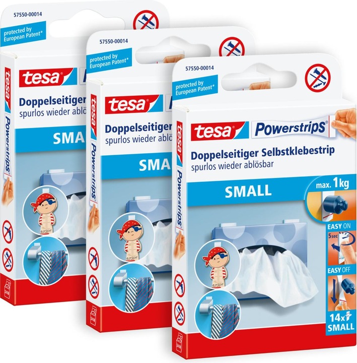 Image du produit tesa Powerstrips SMALL, 1kg de force d'adhérence, 4 bandes adhésives double face
