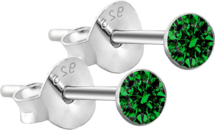 Image du produit Star Piercing Clou d'oreille rond en argent massif 925 avec cristal vert (sans laiton, Argent sterling 925)