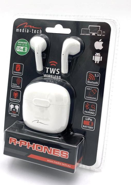 Image du produit Media-Tech MT3589W R-Phones TWS blanc (Pas de réduction du bruit, 1.50 h, Sans fil)