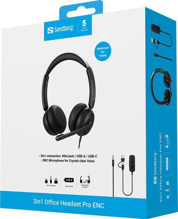 Produktbild Sandberg 3in1 Office Headset Pro ENC (Kabelgebunden, USB-C, Microsoft Teams)
