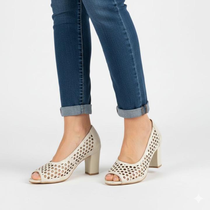 Produktbild Jezzi Beige open toe pumps with openwork heel, ASA283-7 (36)