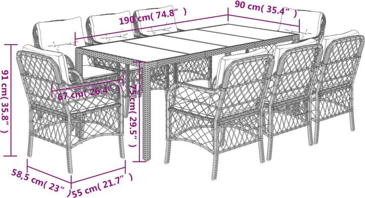 Produktbild vidaXL Garten Essgruppe (190 x 90 x 75 cm)