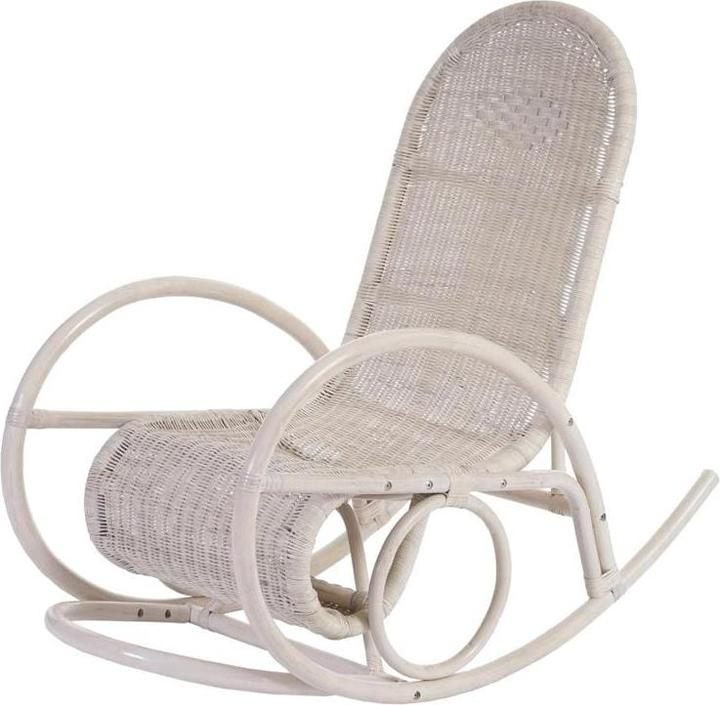 Immagine prodotto Swisshandel24 Sedia a dondolo, Poltrona in rattan, bianco - cuscino crema