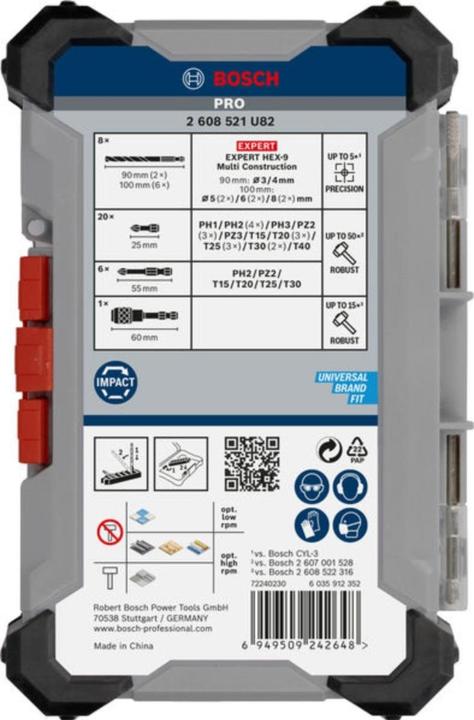 Actual product image Bosch Professional Zubehör PRO Impact Schrauberbits und Multi Construction Bohrer Mixed Set (Cross Phillips PH, Cross Pozidriv PZ, Hexagon socket TX)