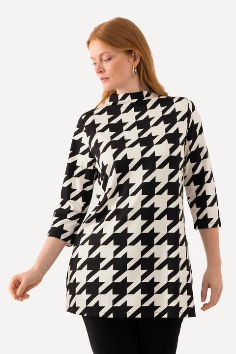 Immagine prodotto Ulla Popken Felpa dal taglio oversize con pied-de-poule, collo alto e maniche a 3/4 (46, 48)