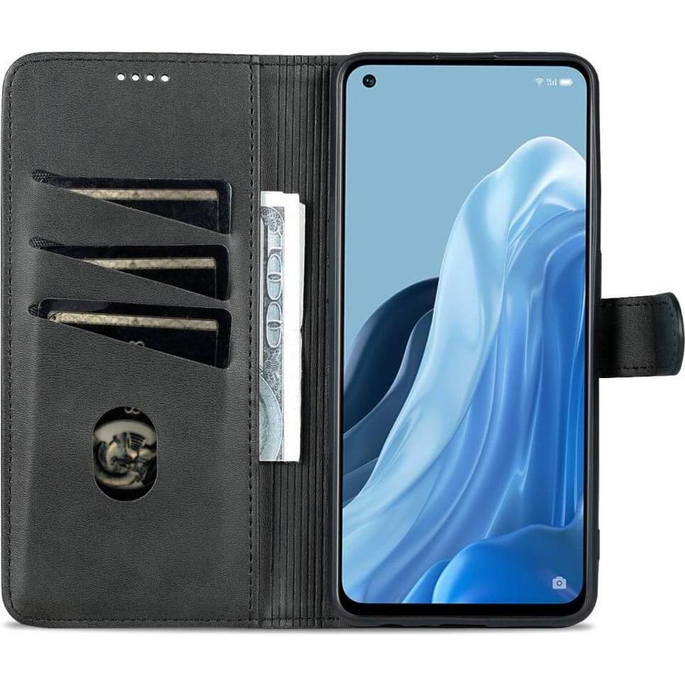Cover-Discount OPPO Reno8 Lite - Leder Etui Hülle schwarz (Oppo Reno8 Lite), Smartphone Hülle, Schwarz