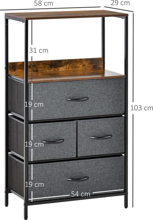 Produktbild Homcom Kommode Polyester, Metall Schwarz (29 x 58 x 103 cm)