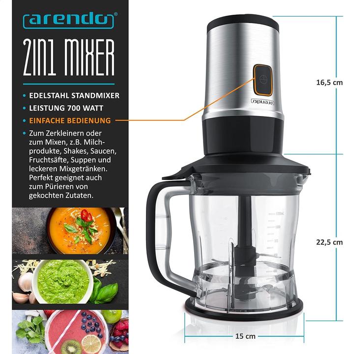 Actual product image Arendo 2in1 Standmixer mit Smoothie-Behältern (700 W)