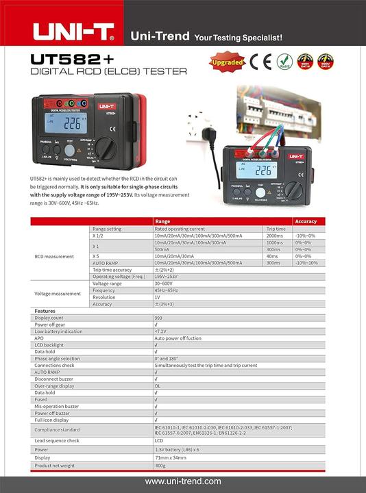 Produktbild Uni-T RCD-Prüfgerät UT582+