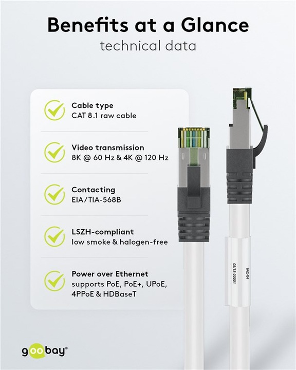 Image du produit Goobay Câble de réseau (S/FTP, CAT8.1, 0.25 m)