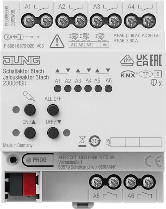 Image du produit JUNG 230061SR KNX 6f. Actionneur de commutation KNX pour stores (Actionneur de commutation)