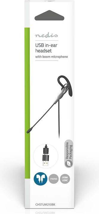 Actual product image Nedis PC Headset - In Ear - Mono - USB Type-A/USB Type-C - Foldable Microphone - Black (Cable, USB-A)