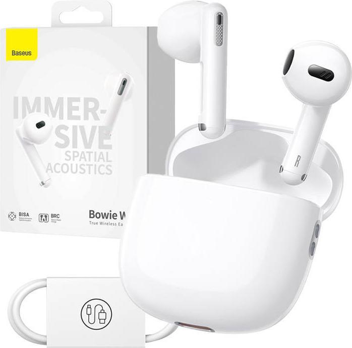 Actual product image Baseus Earphones TWS Bowie WX5 (white) (ANC, 30 h, Wireless)