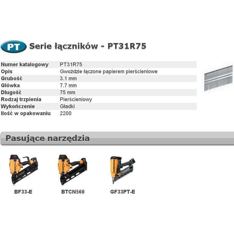 Bostitch, Büroklammer, GWOŹDZIE PT 33' 3,1 x 75mm RING 2200 szt. (2200 x)