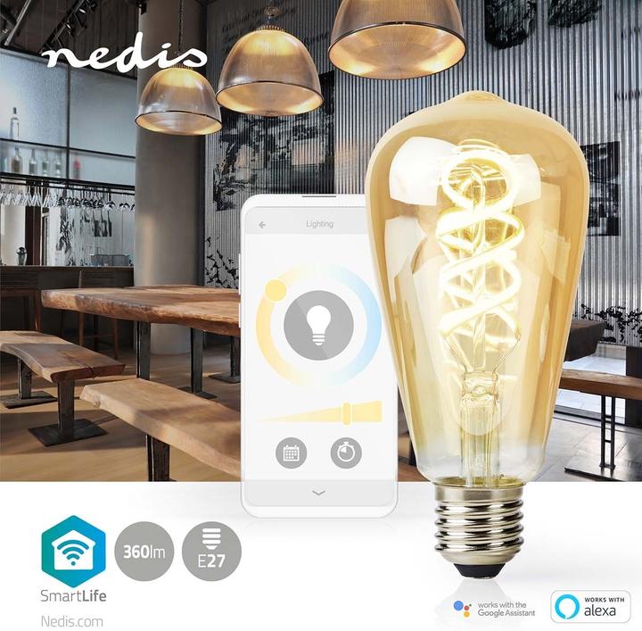 Produktbild Nedis SmartLife LED Filament Lampe | Wi-Fi | E27 | 360 lm | 4.9 W | Warm bis kühlen weiss | 1800 - 65 (E27, 360 lm, 1x)