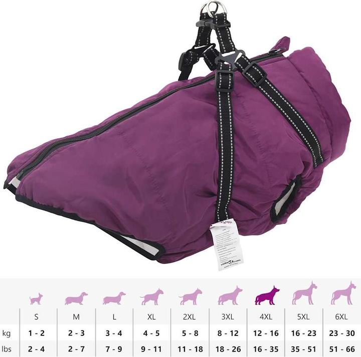 Actual product image vidaXL Dog coat with harness Waterproof Reflective Purple (48, Dog coat)