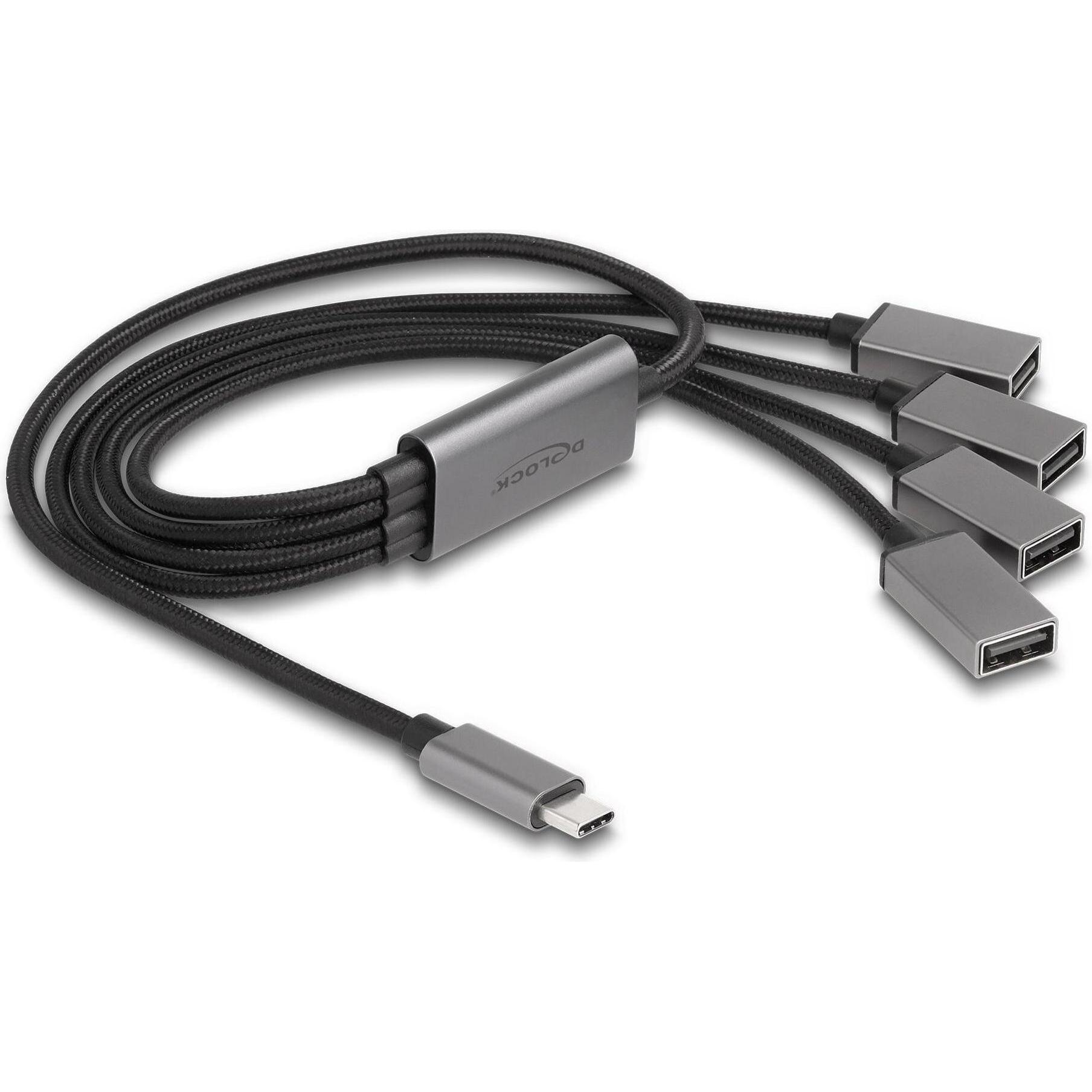 Delock Hub (USB-C, 4 Ports), Dockingstation + USB Hub, Schwarz, Grau