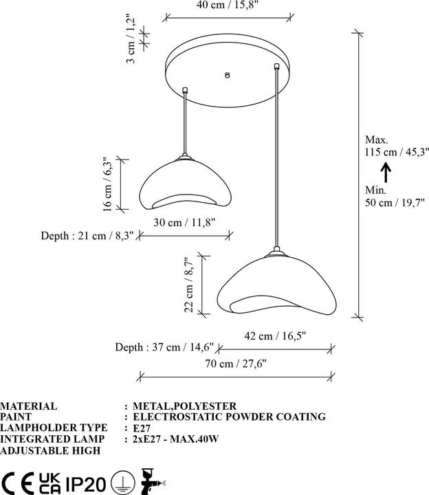 Image du produit Opviq Luna Two Socket Chandelier (E27)