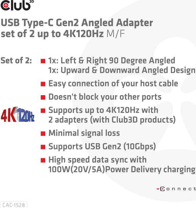 Produktbild Club 3D Club3D Adapter USB 3.2 Typ C <> USB 3.2 Typ C St/B (USB 3.2 Gen 2, 100 W)