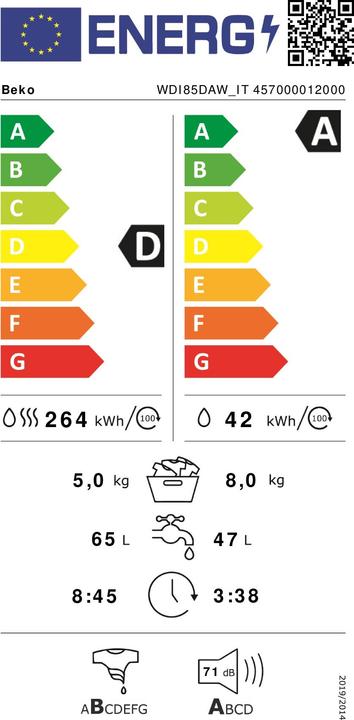 Label énergétique Beko WDI85DAW IT